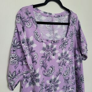 Lane Bryant Purple Paisley Chiffon Top 26/28 Kimono Sleeves Boho NWT